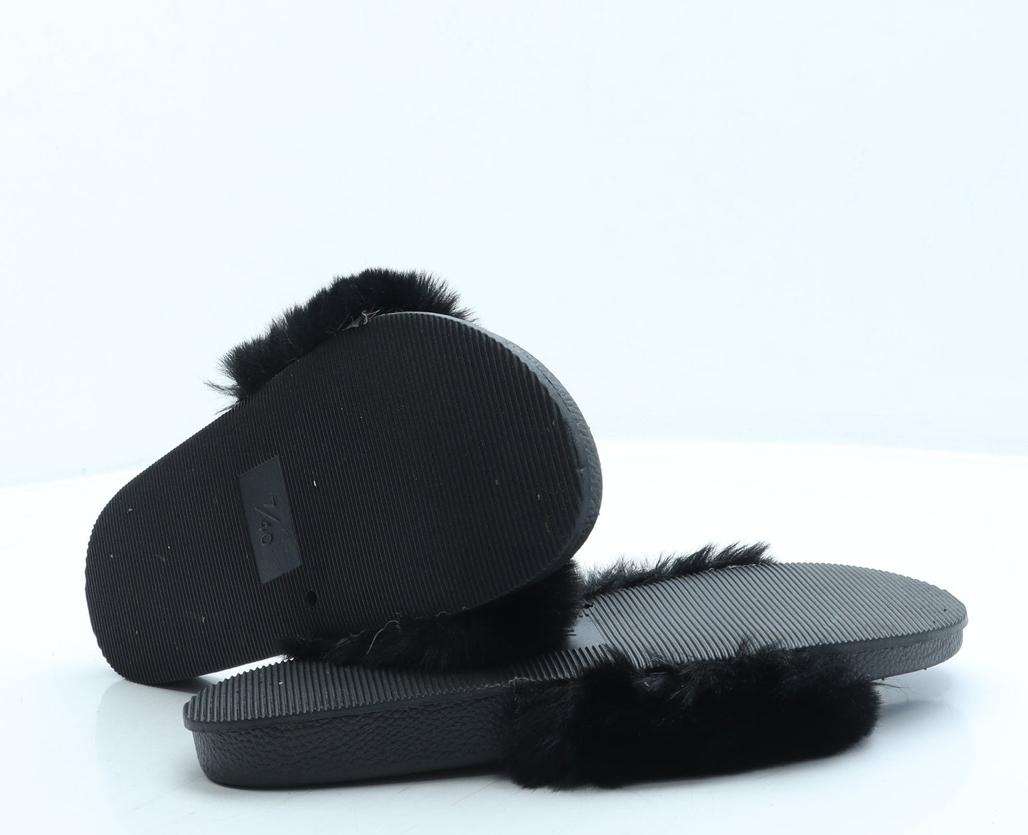 Preworn Womens Black Faux Fur Slider Sandal UK 7 40