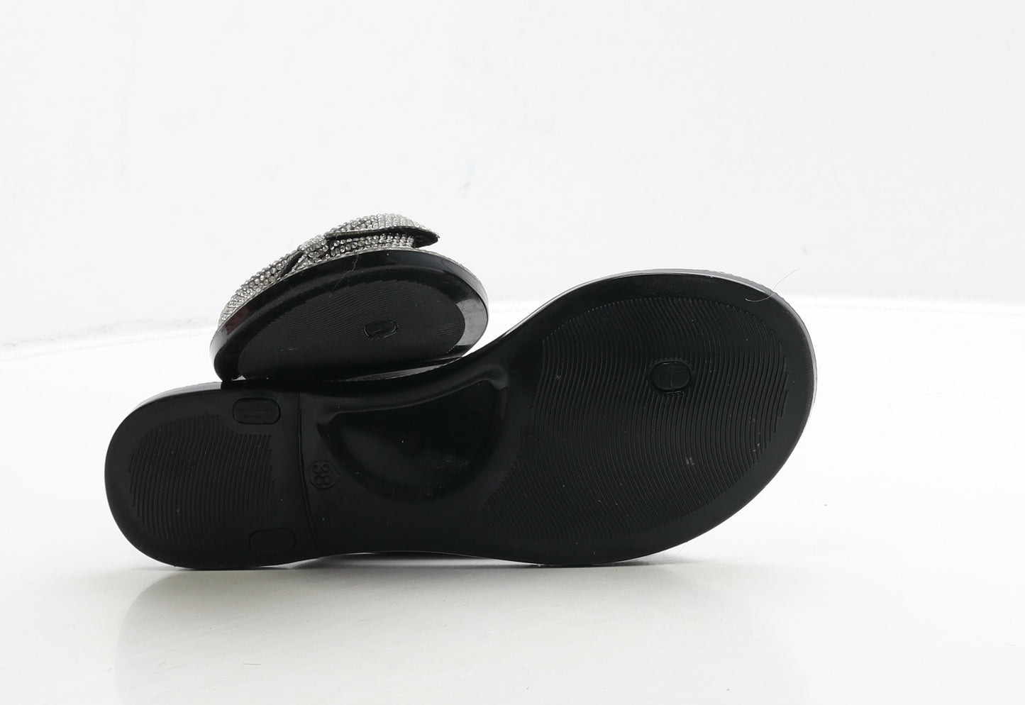 Preworn Womens Black Rubber Thong Sandal UK 5 38