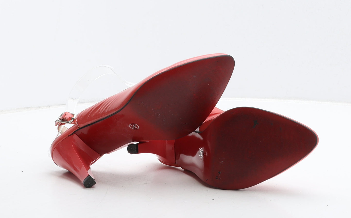 Preworn Womens Red Vinyl Slingback Heel UK 3 36