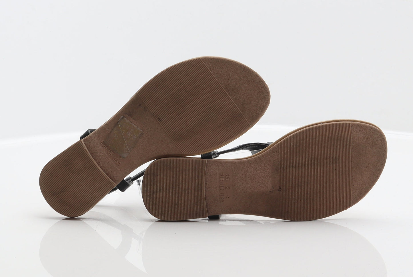 Primark Womens Black Synthetic Thong Sandal UK 2 35 - Flower detail