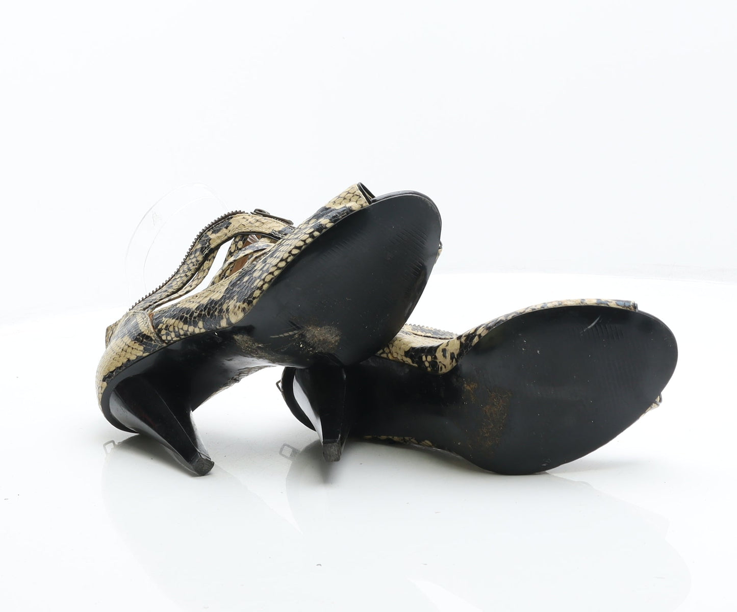Preworn Womens Black Animal Print Synthetic Gladiator Heel UK 5.5 - Snake Print
