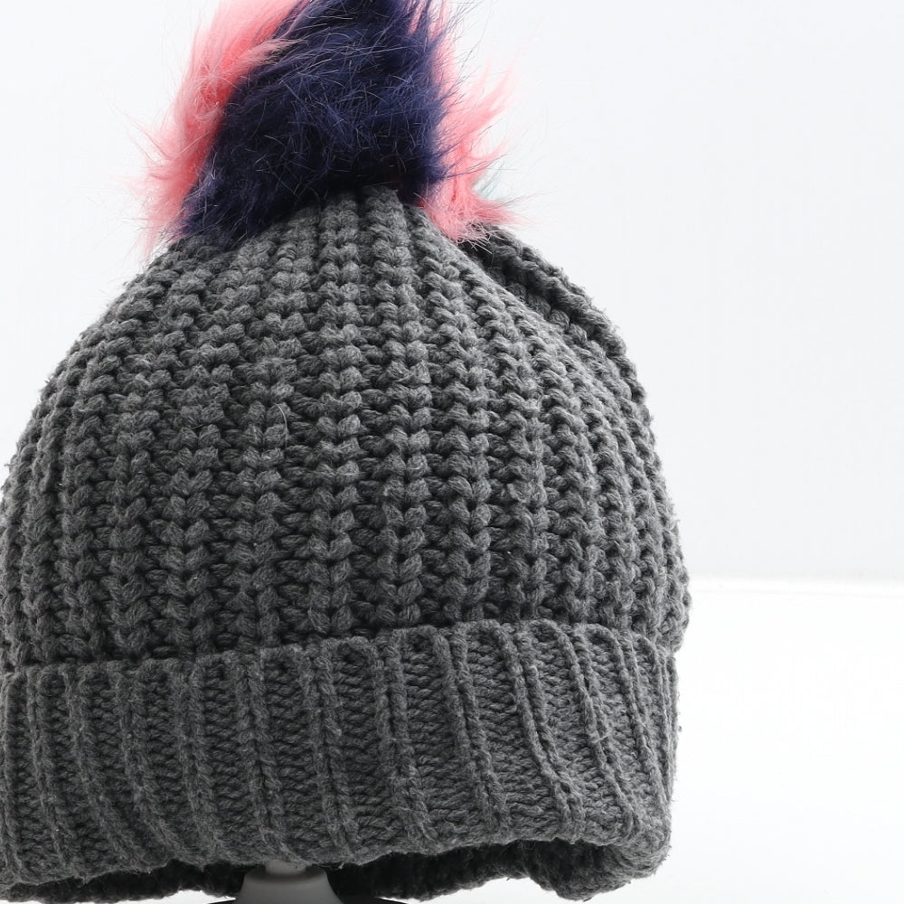 Primark Womens Grey Colourblock Acrylic Bobble Hat One Size