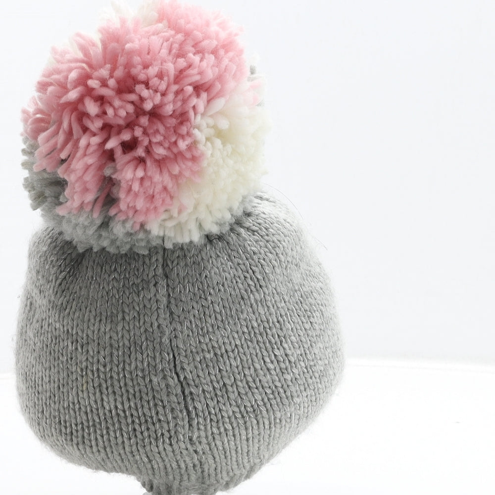 George Girls Grey Acrylic Bobble Hat One Size - Heart Detail