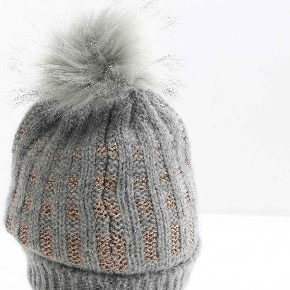 Preworn Womens Grey Acrylic Bobble Hat One Size
