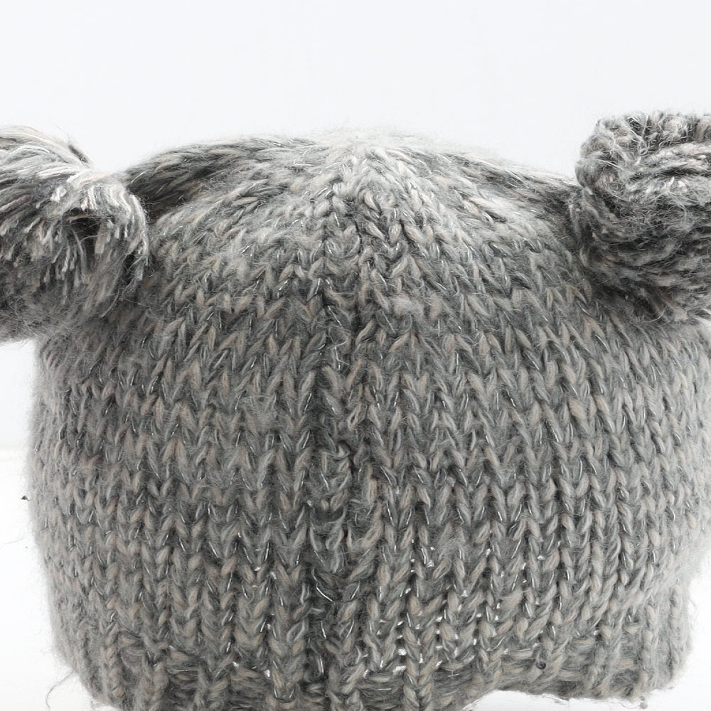 Preworn Girls Grey Acrylic Bobble Hat One Size - Owl Detail