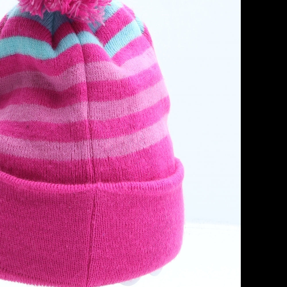 George Girls Pink Striped Acrylic Bobble Hat One Size - Minions