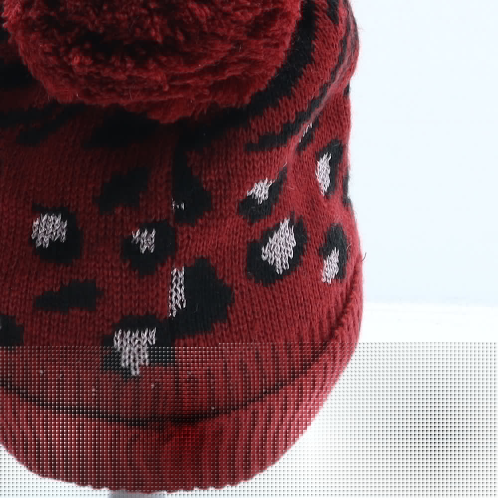 George Girls Red Animal Print Acrylic Bobble Hat One Size - Leopard print