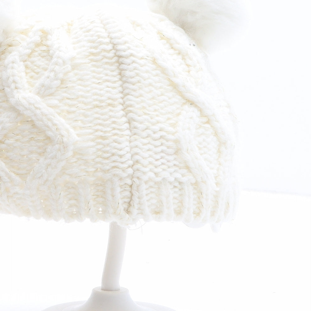 George Girls White Acrylic Bobble Hat One Size
