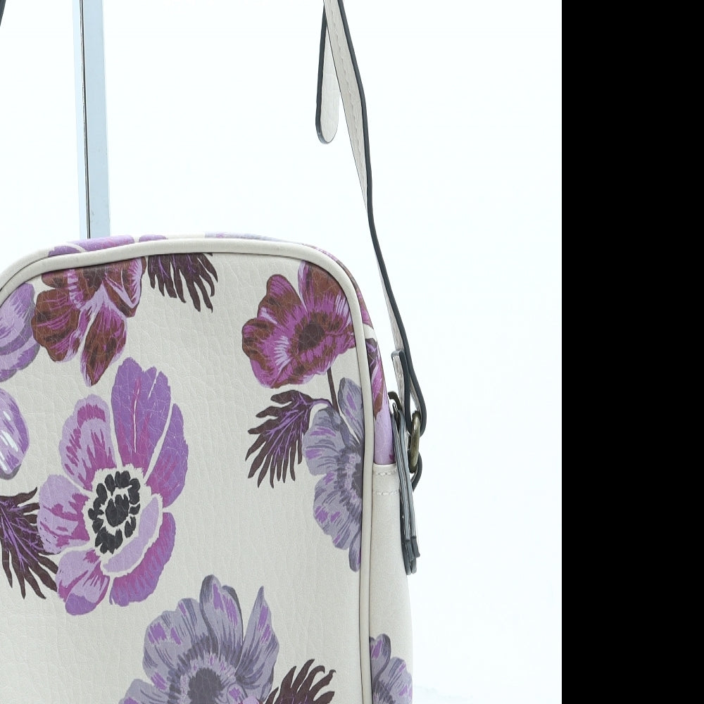 Mantaray Womens Beige Floral Leather Crossbody Size Small