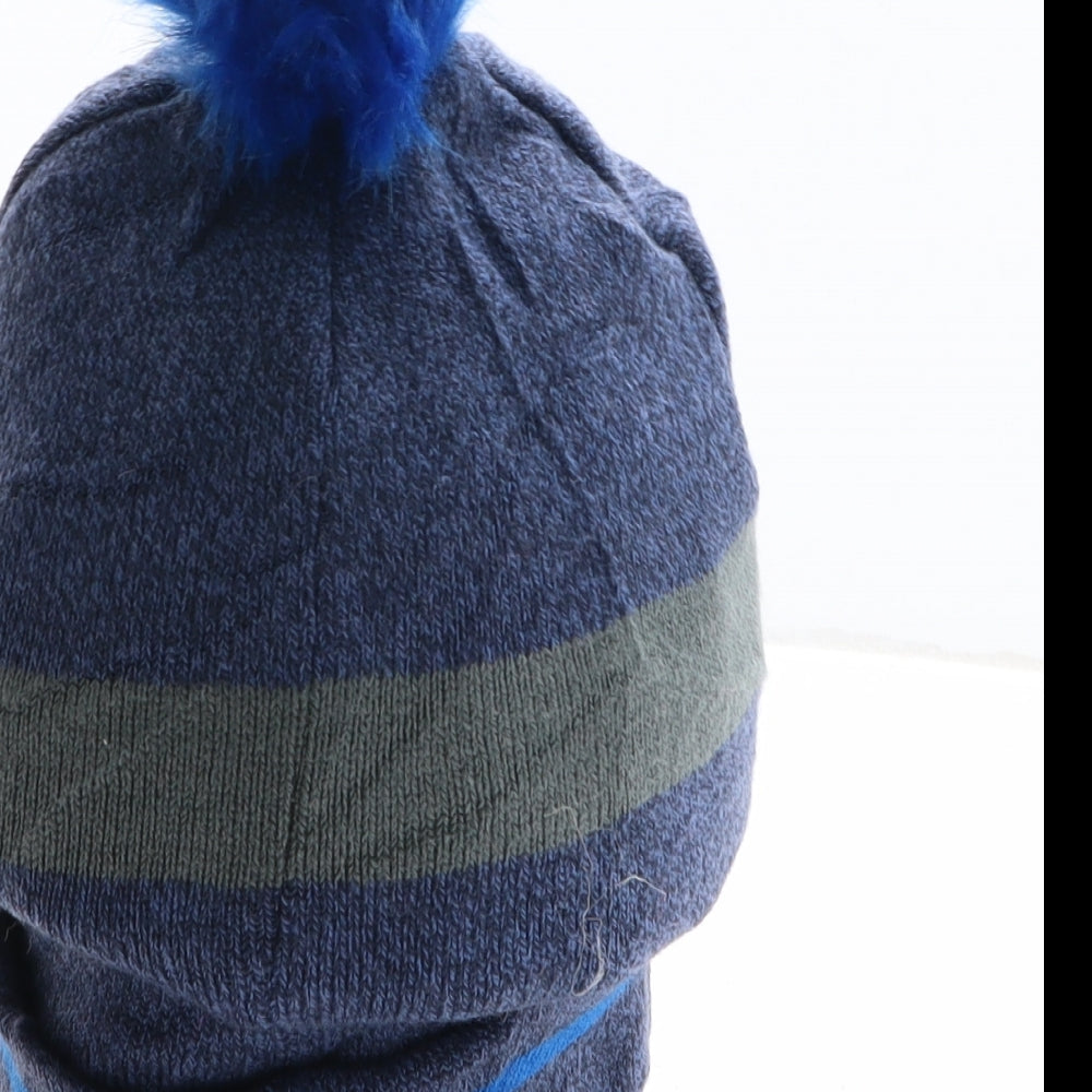 Preworn Boys Blue Acrylic Bobble Hat One Size - Goggles print