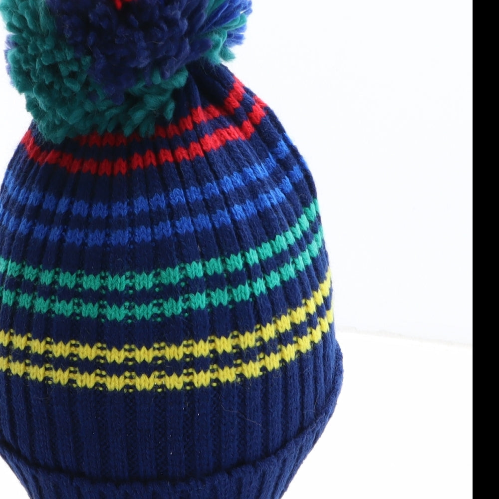 Preworn Boys Blue Striped Acrylic Bobble Hat One Size