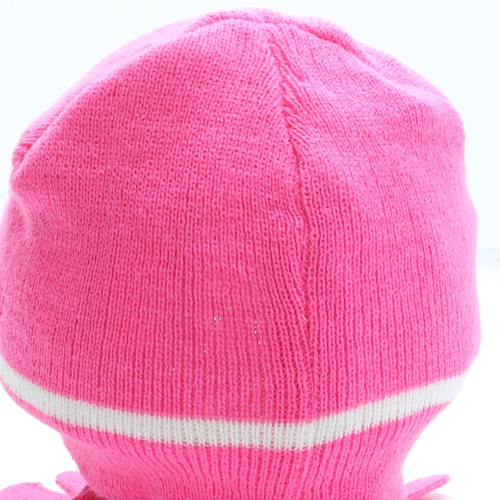 M&Co Girls Pink Acrylic Beanie One Size - Gloves Included