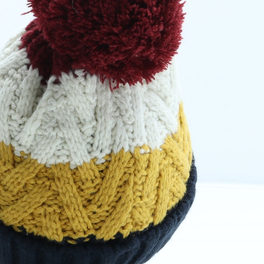F&F Boys Multicoloured Striped Acrylic Bobble Hat One Size