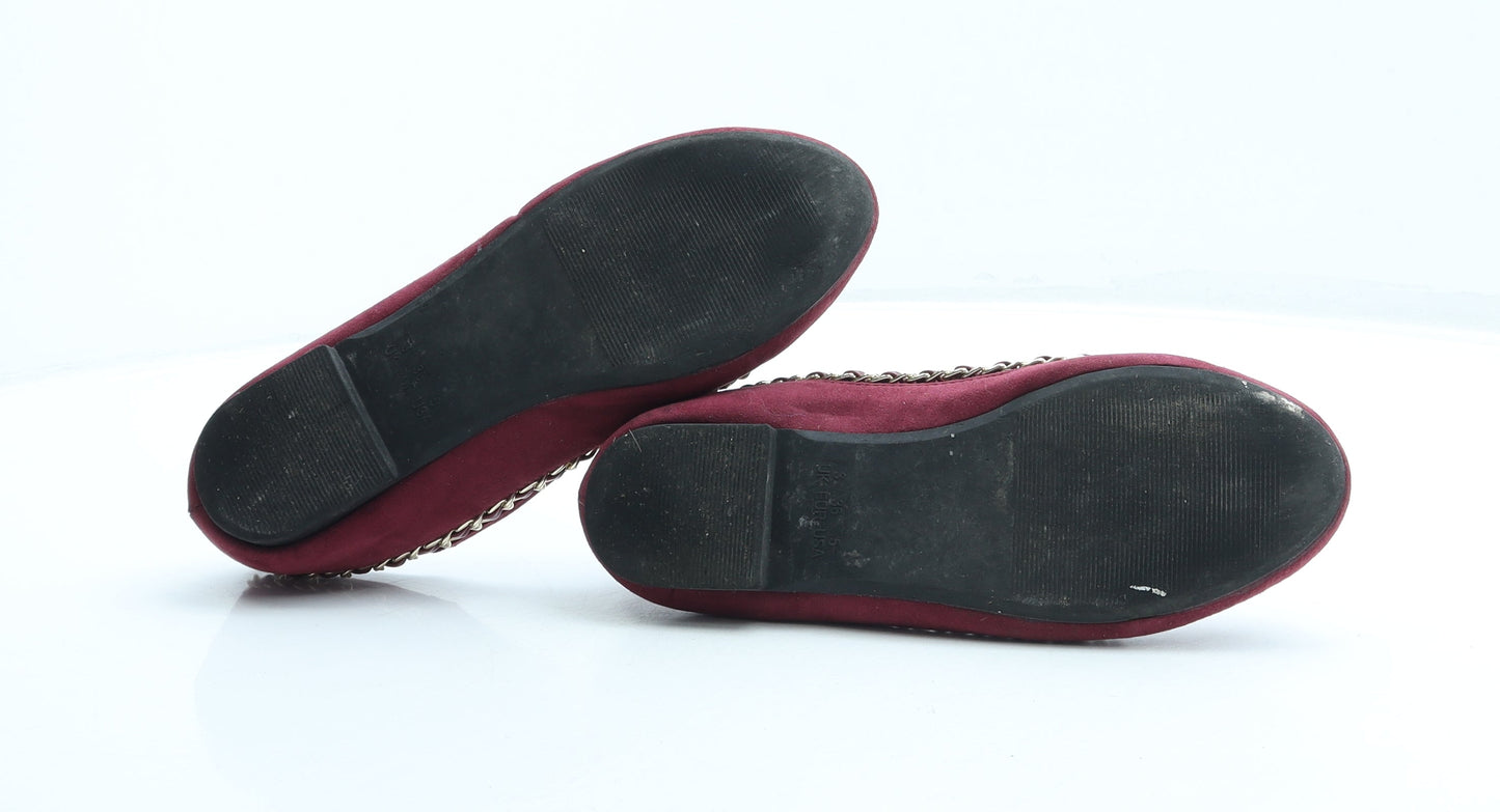Atmosphere Womens Red Synthetic Ballet Flat UK 3 36 - Chain Detail