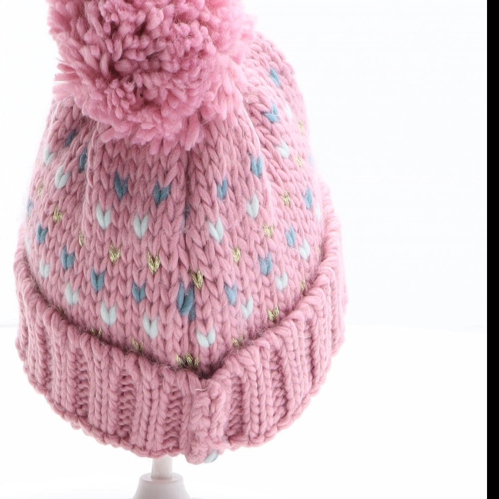 Pep&Co Girls Pink Geometric Acrylic Bobble Hat One Size