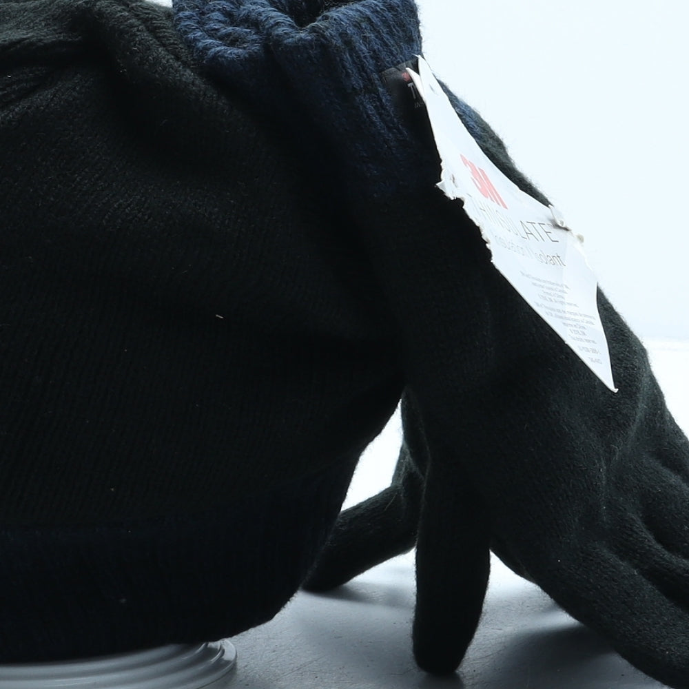 George Mens Black Acrylic Beanie Size L - Gloves Included