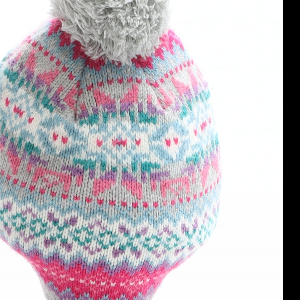 Preworn Girls Multicoloured Fair Isle Acrylic Bobble Hat One Size