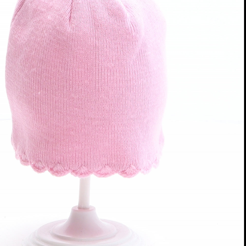 Primark Girls Pink Acrylic Beanie One Size - Cat Design