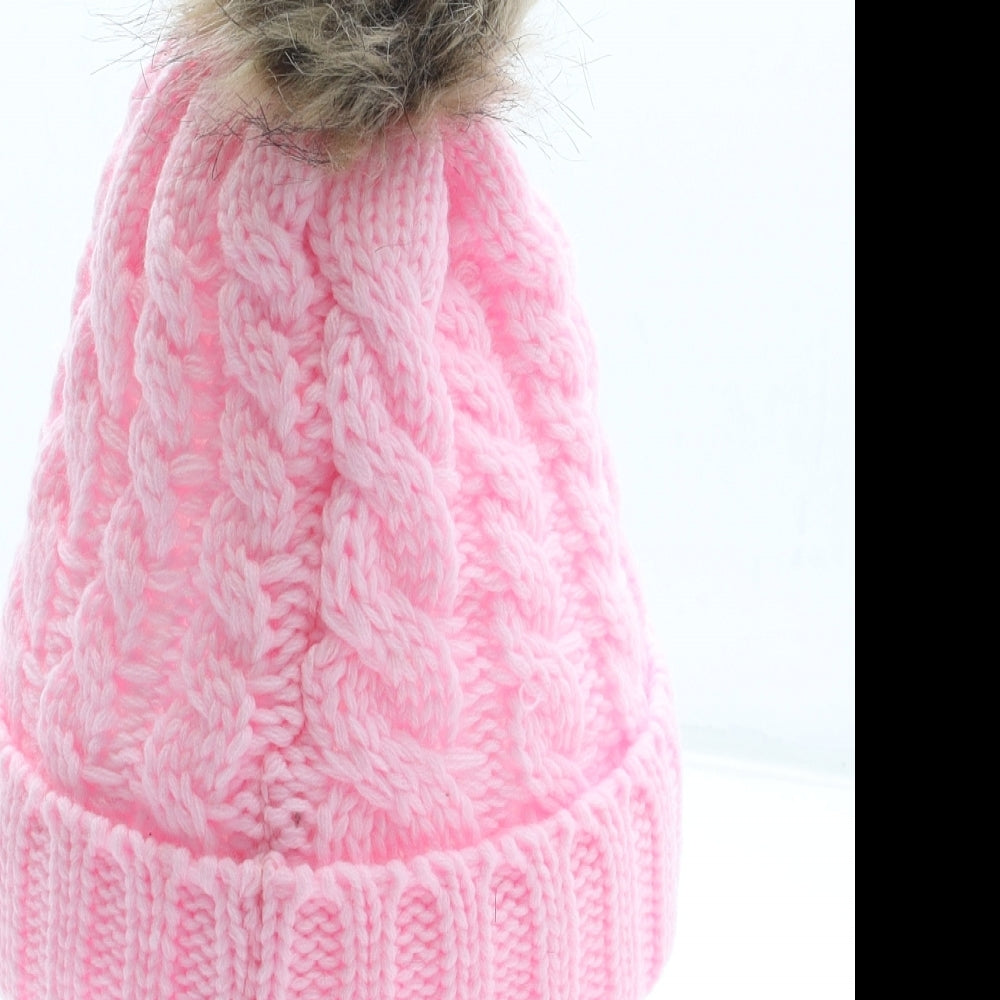 Preworn Girls Pink Acrylic Bobble Hat One Size