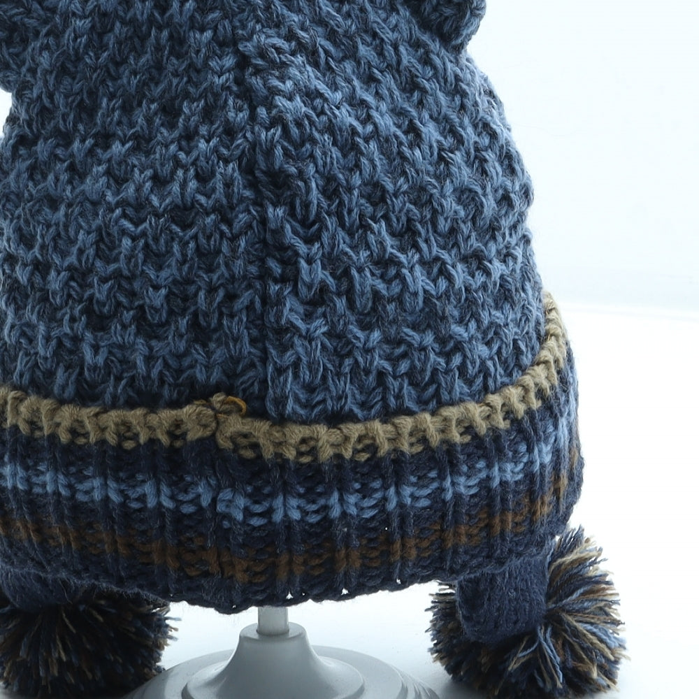 Preworn Boys Blue Acrylic Bonnet Size S - Bear Ears Pom Pom