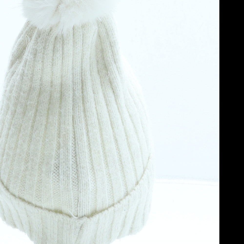 Primark Girls Ivory Polyester Bobble Hat Size M