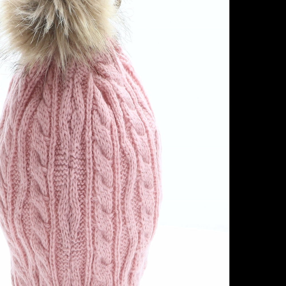 PEP&CO Girls Pink Acrylic Bobble Hat One Size - Flower Detail