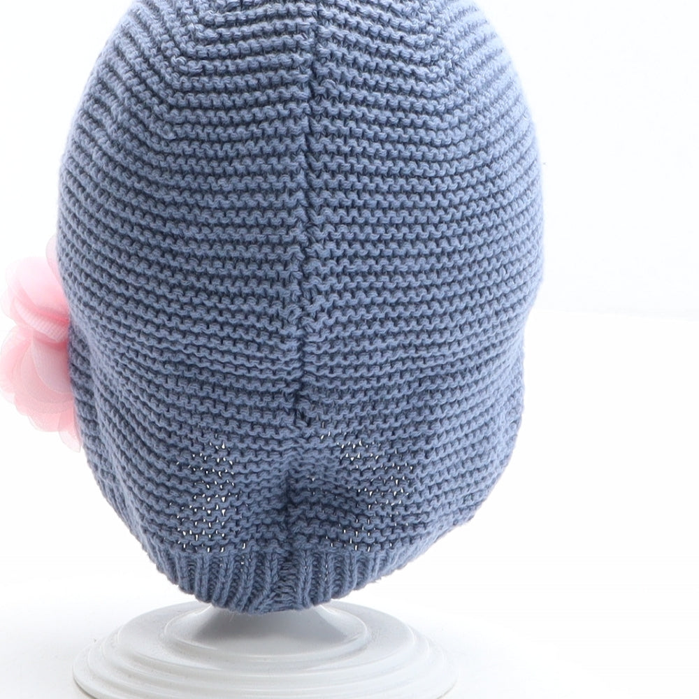 PEP&CO Girls Blue 100% Cotton Beanie One Size - Flower Detail