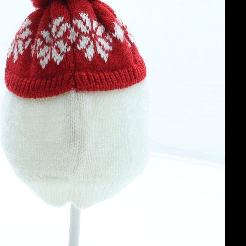 George Girls Multicoloured Colourblock Acrylic Bobble Hat Size S - Snowman
