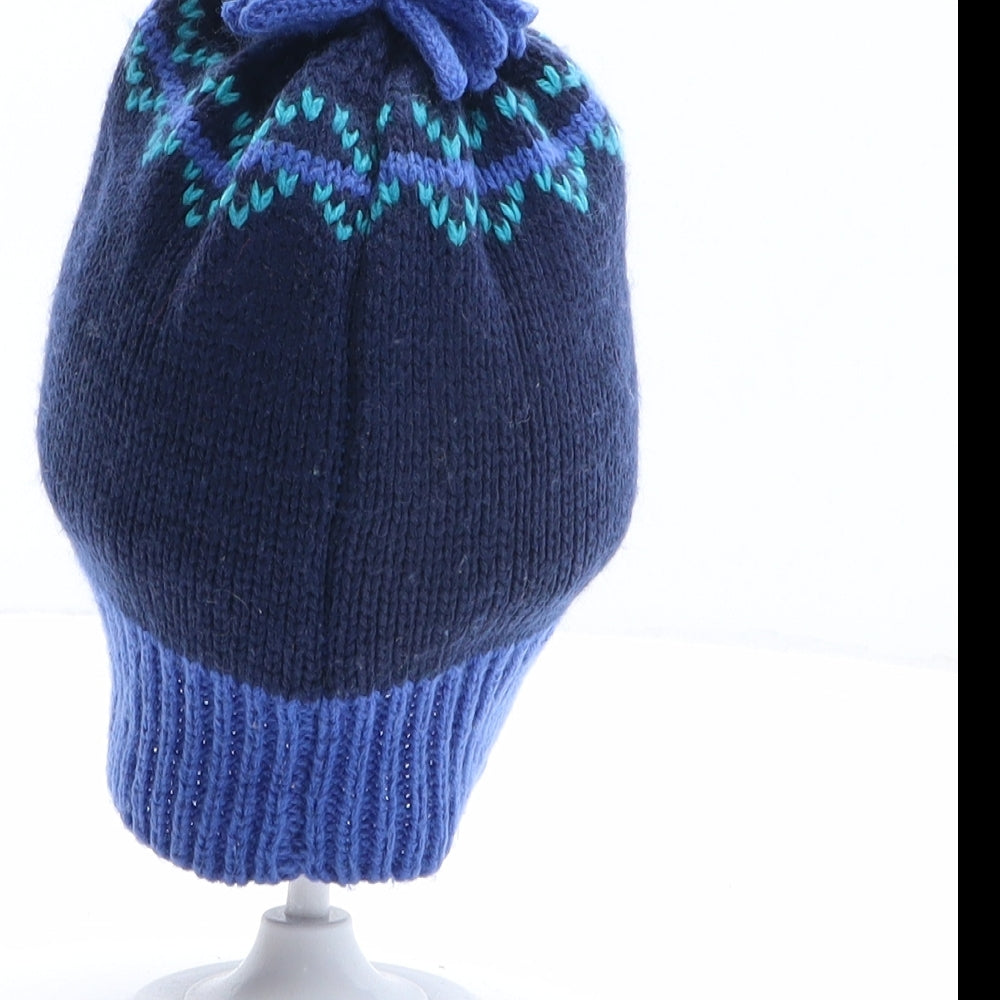 George Girls Blue Fair Isle Acrylic Bobble Hat One Size