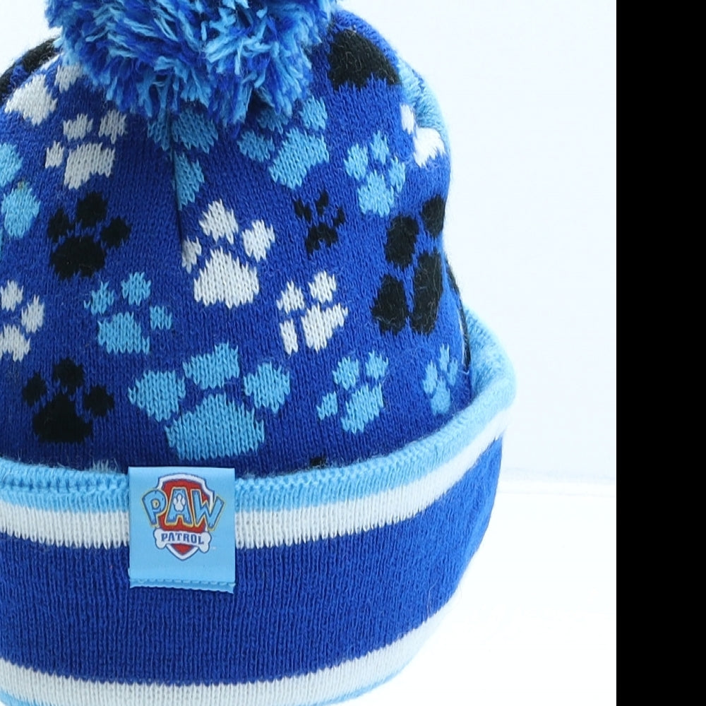 F&F Boys Blue Geometric Acrylic Bobble Hat One Size - Paw Patrol