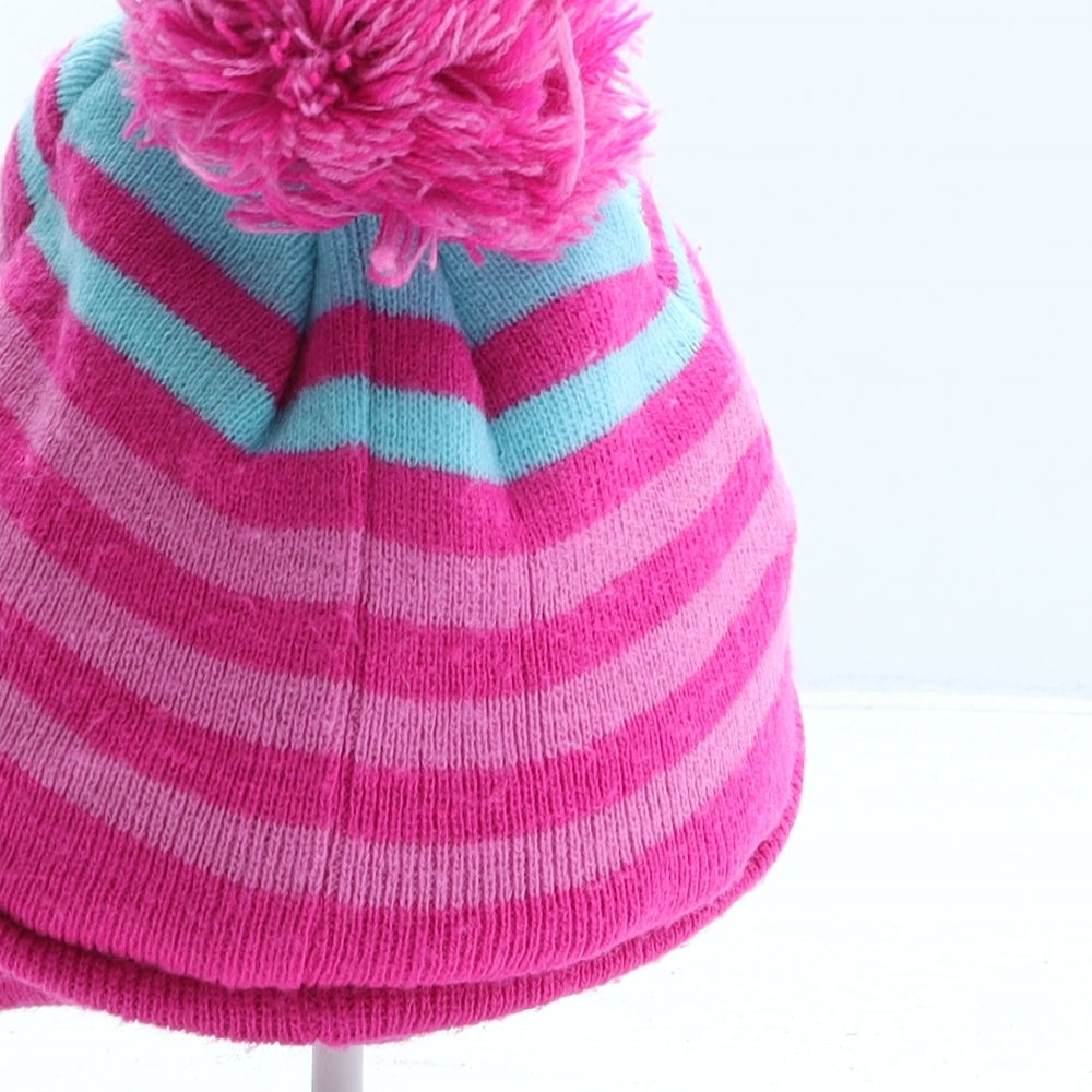George Womens Pink Striped Acrylic Bobble Hat One Size - Minions UK Size 4-8 Years