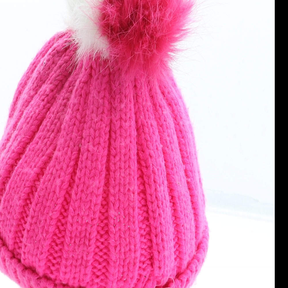 George Girls Pink Acrylic Bobble Hat Size S - Size 8-12 Years