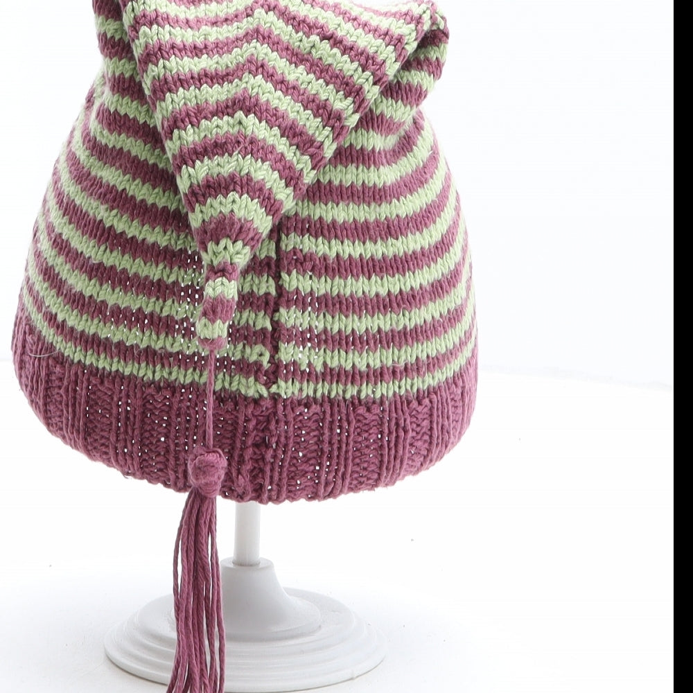 Preworn Girls Multicoloured Striped Acrylic Beanie One Size