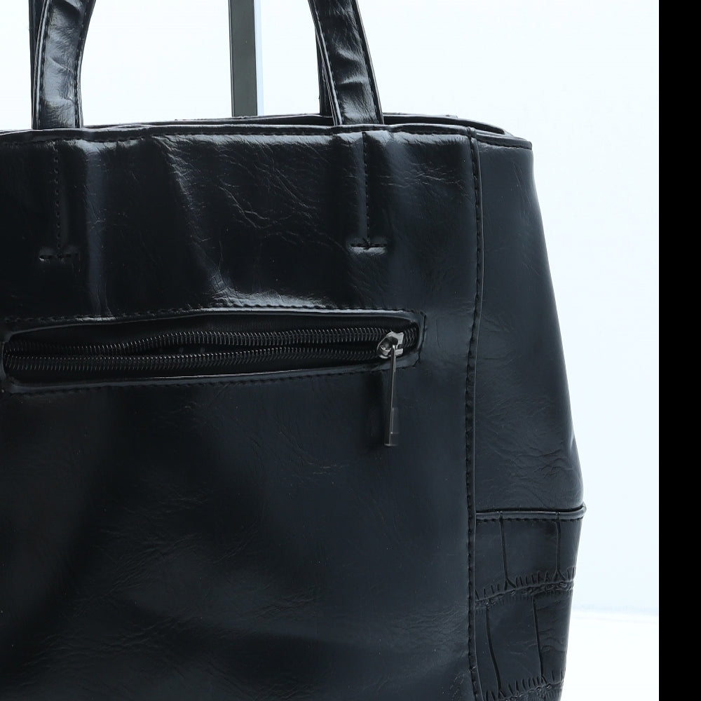 Preworn Womens Black Polyurethane Top Handle Bag Size Small - Croc Texture