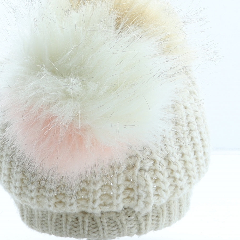 Primark Girls Beige Acrylic Bobble Hat One Size