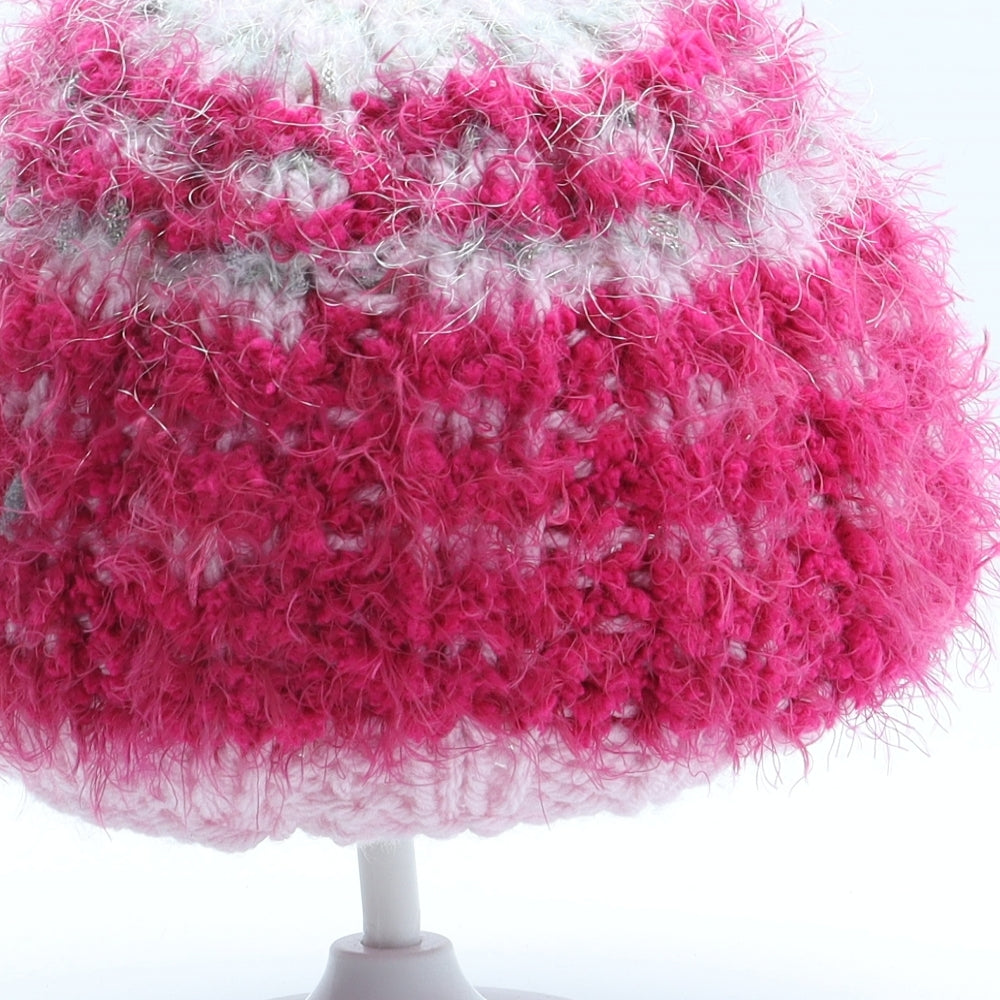 Preworn Girls Pink Striped Acrylic Beanie One Size