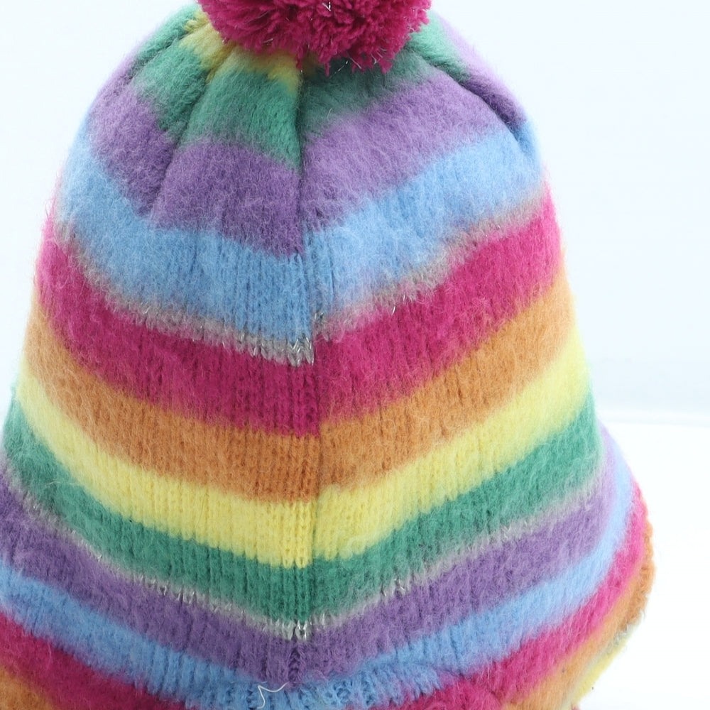 Preworn Girls Multicoloured Striped Acrylic Trapper Hat Size S