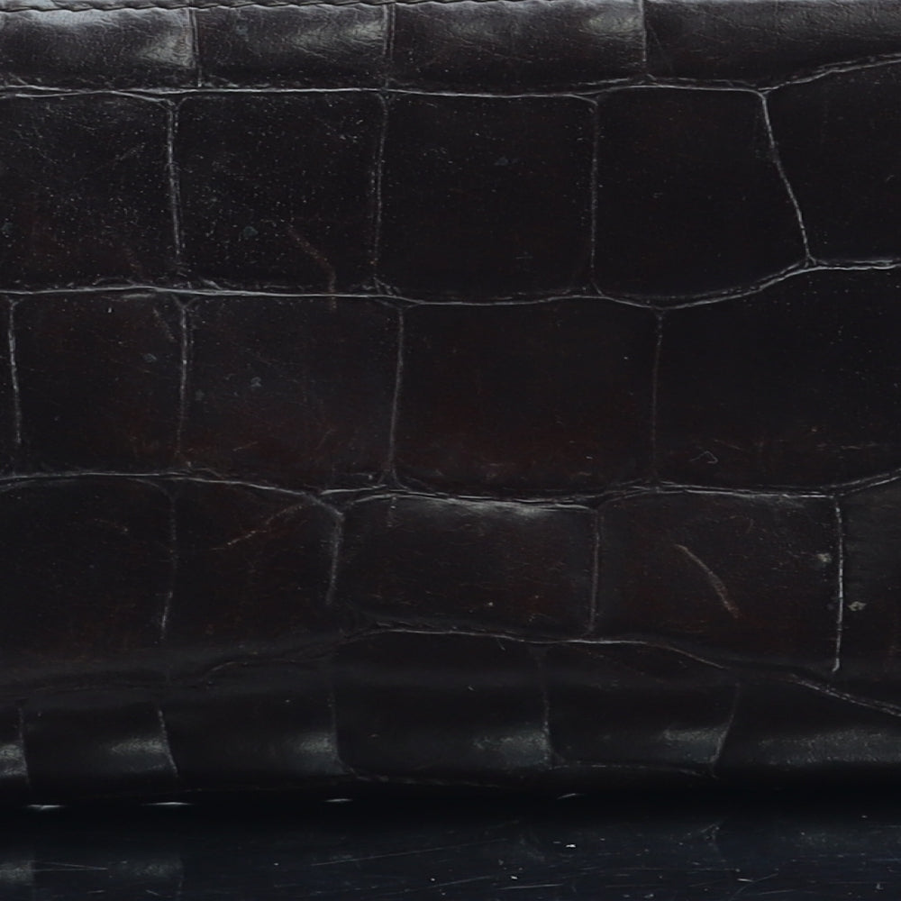 Preworn Womens Brown Leather Bow Tie Wallet Size M - Croc Texture