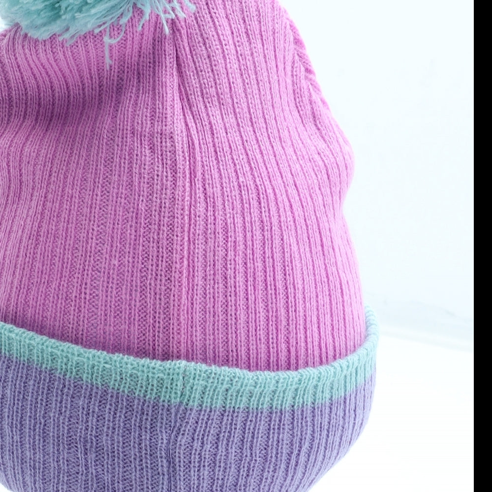 Preworn Girls Pink Geometric Acrylic Beanie One Size