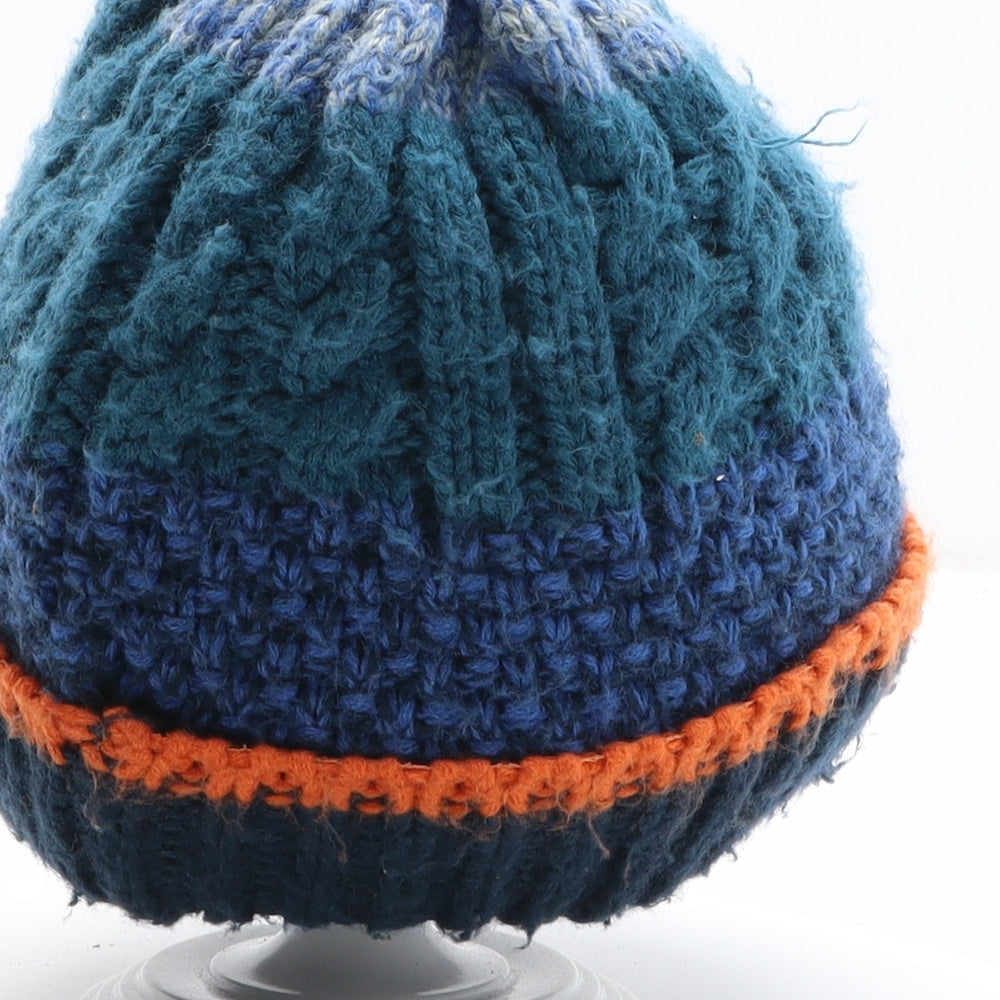 Preworn Boys Blue Colourblock Acrylic Beanie One Size - Size 7-10 Years