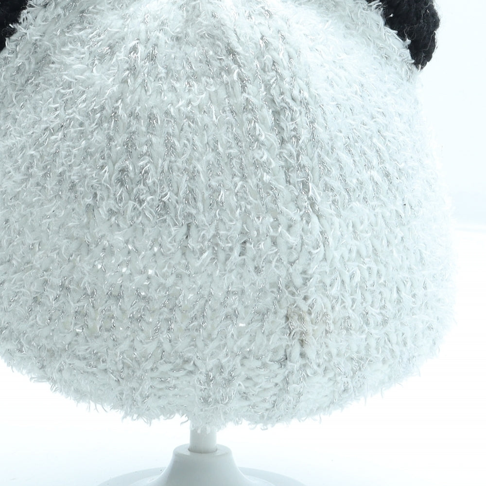 George Girls Grey Acrylic Beanie One Size - Panda Size 4-8 Years