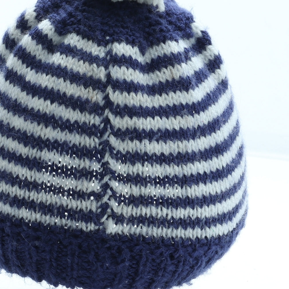 Preworn Boys Blue Striped Acrylic Bobble Hat Size S