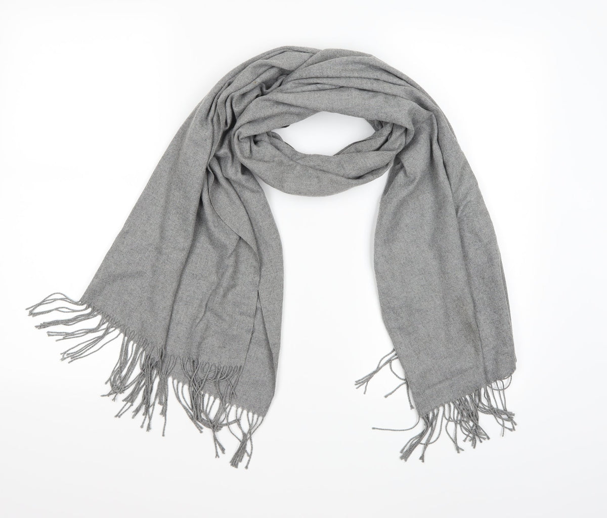 Front view of Preworn women’s grey knit scarf