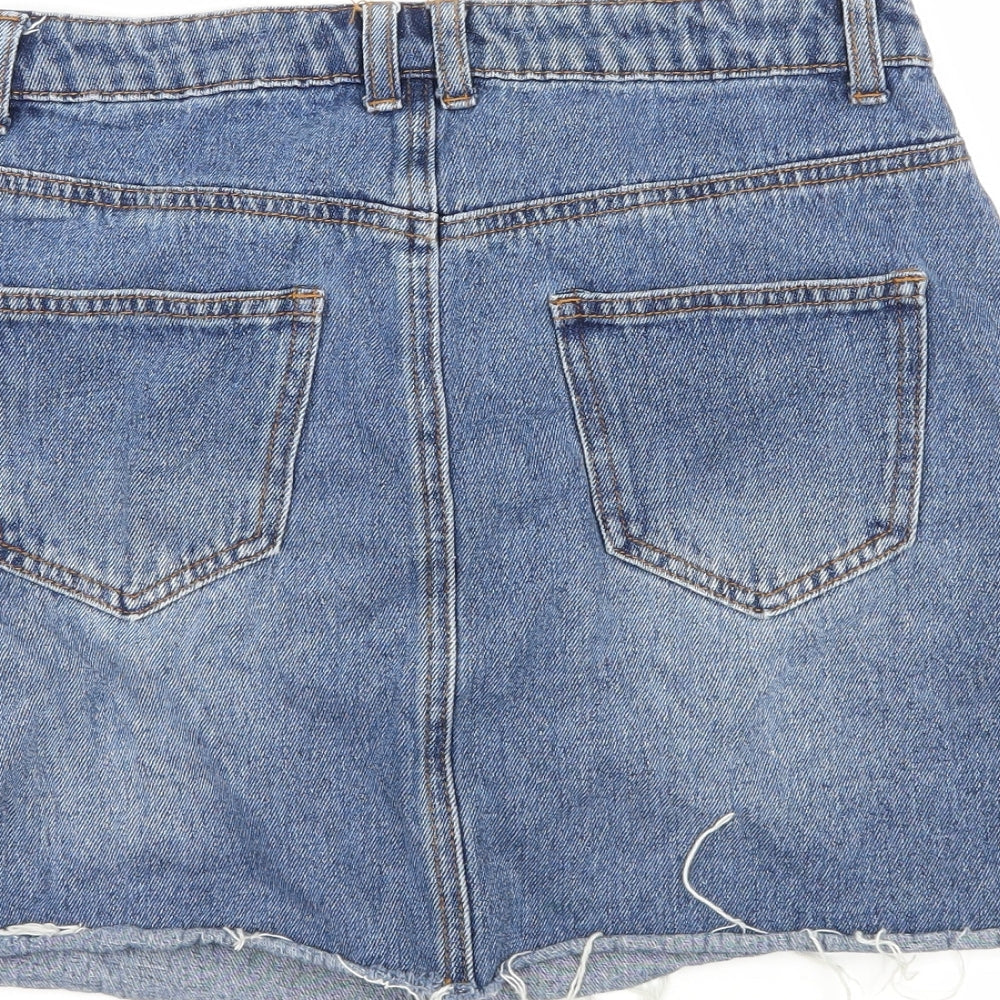 Denim & Co. Womens Blue Denim A-Line Skirt Size 10 - Distressed