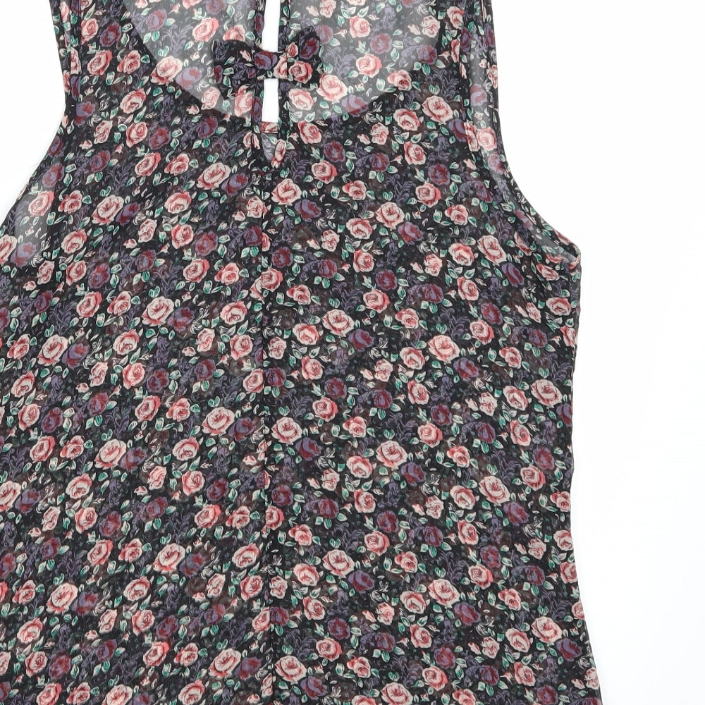 Select Womens Black Floral Basic Tank Size 8
