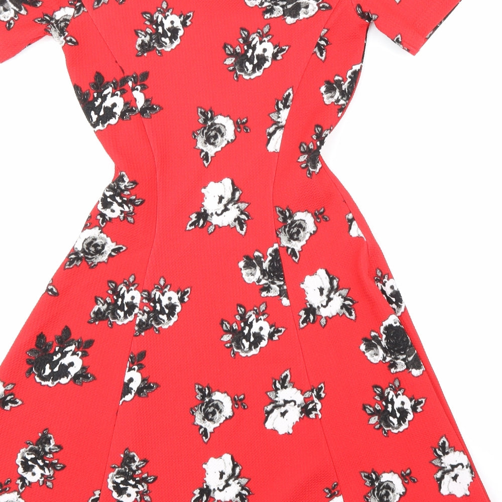 H&M Womens Red Floral A-Line Size 8