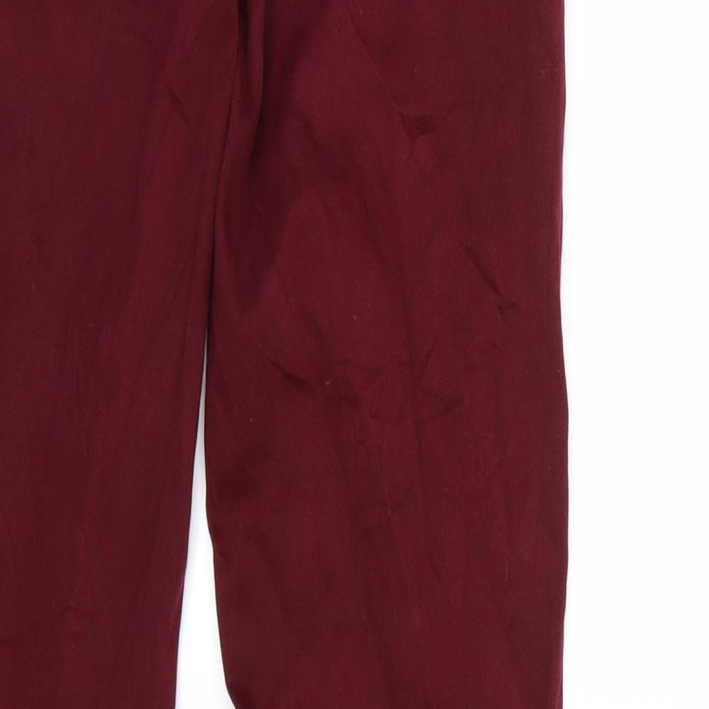 Brand and care label for Zara women’s red denim skinny jeans, size UK 8, 30-inch leg - burgundy