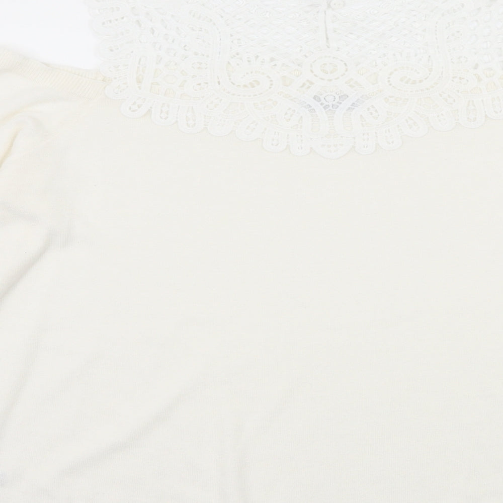 Soon Womens White Knit Pullover Jumper Size 18 - Crochet detail
