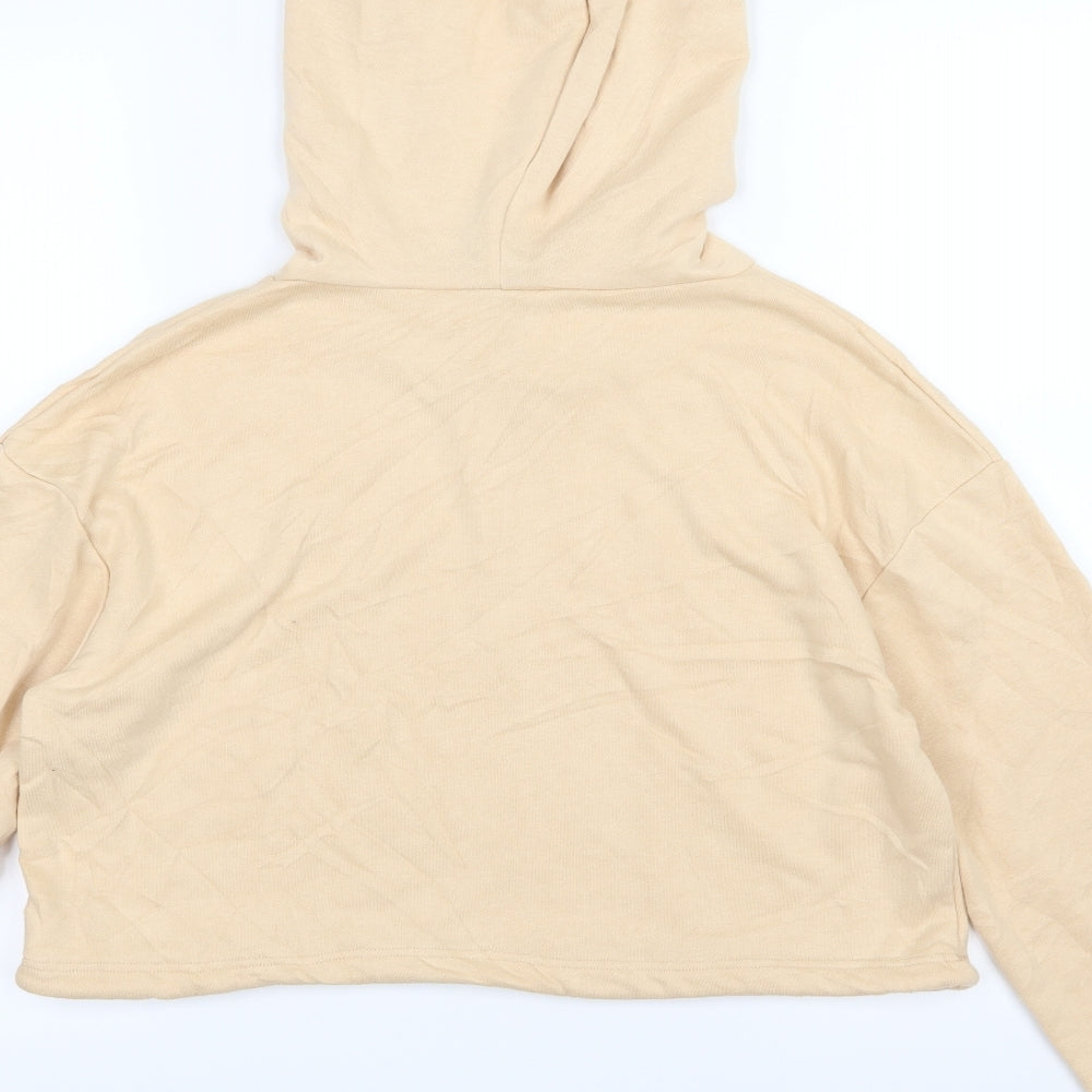 South Beach Womens Beige Jersey Pullover Hoodie Size 8 - cropped