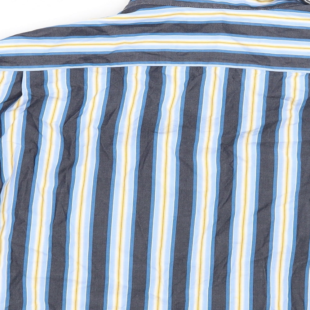 Roundtree & Yorke Womens Blue Striped Basic Button-Up Size L